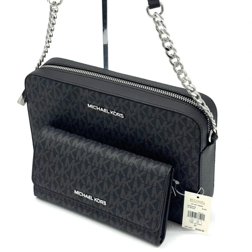 Michael Kors Large Jet Set Travel Logo Crossbody Bag & Matching Trifold Wallet